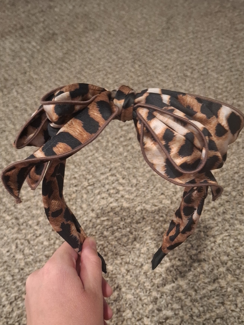 Leopard Print Bow Headband - Brown